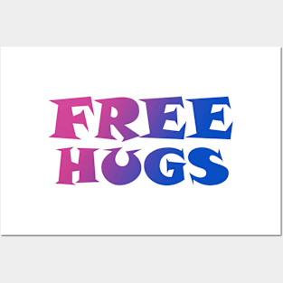 Pink and Blue Gradient Free Hugs Fun Typography Graphic Design Posters and Art